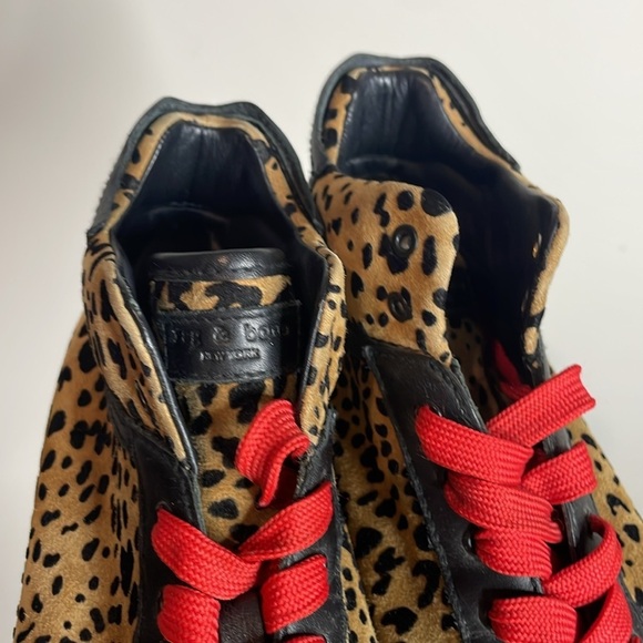 Rag & Bone | Women’s Army High Top Leopard Print Red Detail Sneakers Size 8 - Picture 2 of 9